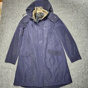 Talbots Black Knee Length Black Thinsulate Insulated Faux Fur Rain Jacket XS NEW